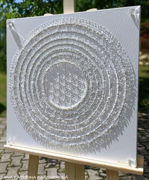 ... MOTIV MANDALA - BÍLÁ ... - original, plátno 50x50cm, akryl s křišťály