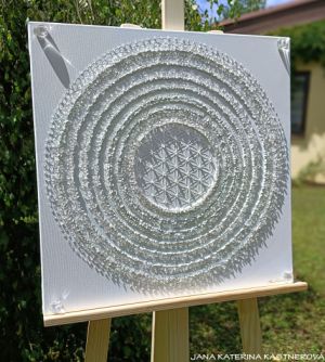 ... MOTIV MANDALA - BÍLÁ ... - original, plátno 50x50cm, akryl s křišťály