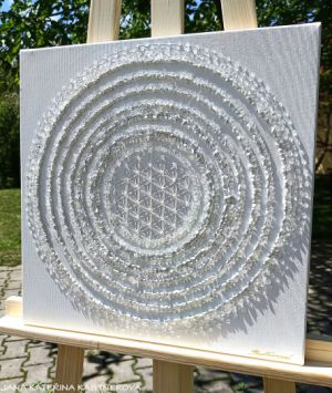 ... MOTIV MANDALA - BÍLÁ ... - original, plátno 40x40cm, akryl s křišťály