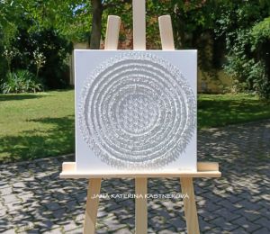 ... MOTIV MANDALA - BÍLÁ ... - original, plátno 40x40cm, akryl s křišťály