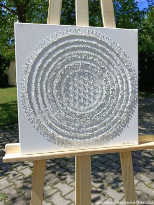 ... MOTIV MANDALA - BÍLÁ ... - original, plátno 40x40cm, akryl s křišťály