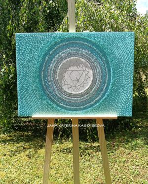 ZAKÁZKOVÁ REALIZACE paní Pavlínka - original, plátno 50x70cm, akryl s křišťály - ... MANDALA - 5. ČAKRA III. ...