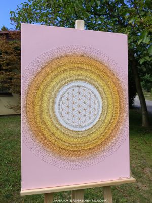 ZAKÁZKOVÁ REALIZACE - paní Markétka BRNO - CHVILKA PRO TEBE - ... MANDALA - JEMNOST NĚHA ... - original, plátno 50x70cm, akryl s diamantovými křišťály