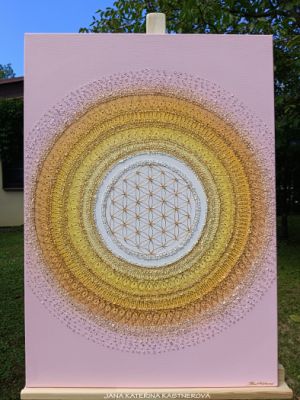 ZAKÁZKOVÁ REALIZACE - paní Markétka BRNO - CHVILKA PRO TEBE - ... MANDALA - JEMNOST NĚHA ... - original, plátno 50x70cm, akryl s diamantovými křišťály