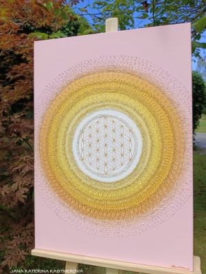 ZAKÁZKOVÁ REALIZACE - paní Markétka BRNO - CHVILKA PRO TEBE - ... MANDALA - JEMNOST NĚHA ... - original, plátno 50x70cm, akryl s diamantovými křišťály