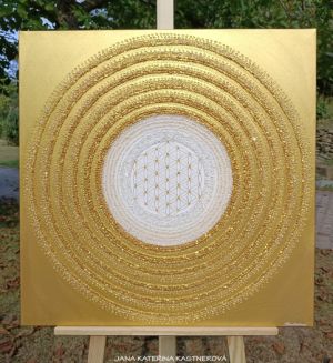 ... ZLATÁ MANDALA V. ... - original, plátno 70x70cm, akryl s diamantovými křišťály