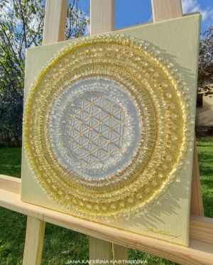 ... SLUNEČNÍ MANDALA - MALIČKÁ ... - plátno 30x30cm, akryl s diamantovými křišťály