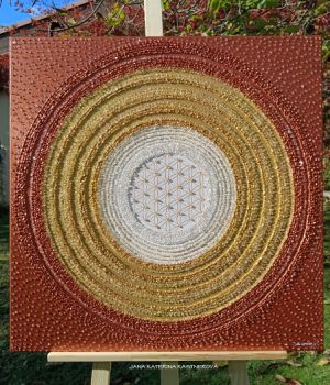 … ZLATO – MĚDĚNÁ MANDALA – PŘÁNÍ III. … - plátno 70x70cm, akryl s diamantovými křišťály