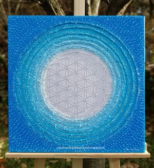 … MOTIV MANDALA – MODRÁ … - original, plátno 50x50cm, technika akryl s diamantovými křišťály