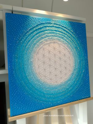 … MOTIV MANDALA – MODRÁ … - original, plátno 50x50cm, technika akryl s diamantovými křišťály