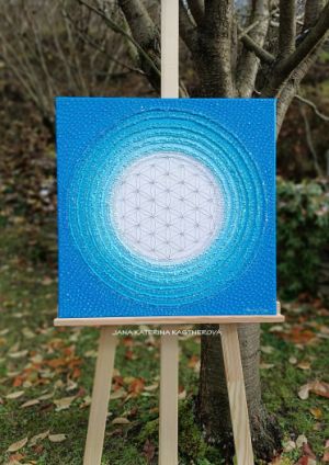 … MOTIV MANDALA – MODRÁ … - original, plátno 50x50cm, technika akryl s diamantovými křišťály