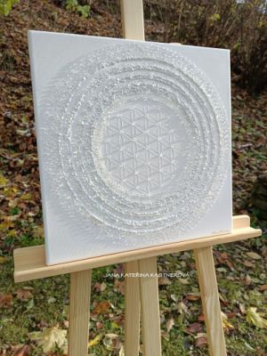 ... MOTIV MANDALA - BÍLÁ IV. ... - original, plátno 40x40cm, technika akryl s diamantovými křišťály