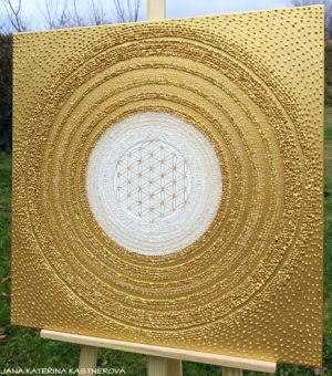 ... ZLATÁ MANDALA VI. ... - original, plátno 70x70cm, akryl s diamantovými křišťály